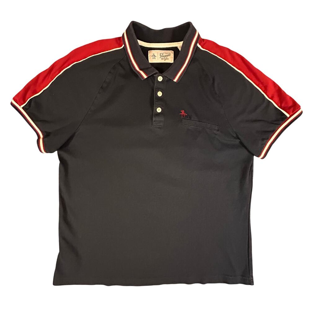 Penguin by Munsingwear Polo‎ Men's L Blue Red Vintage Retro Bowling Stripe Shirt